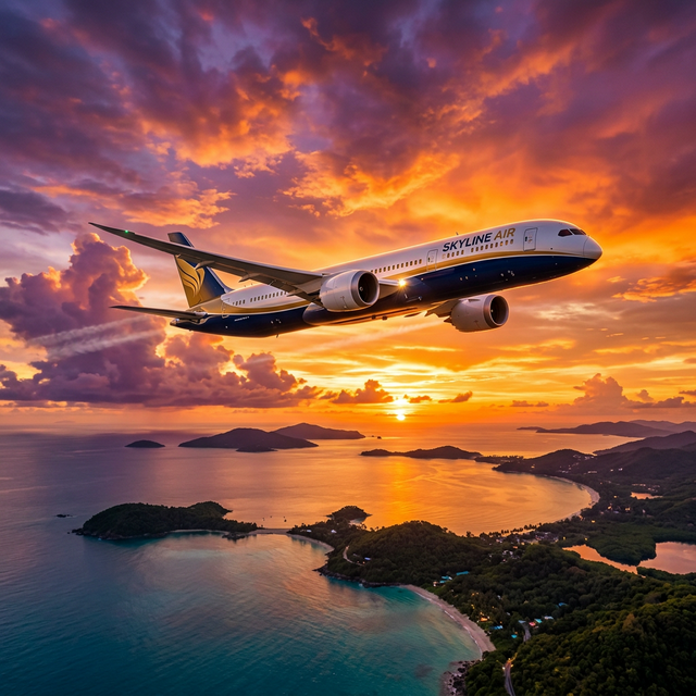 Luxury airplane at sunset